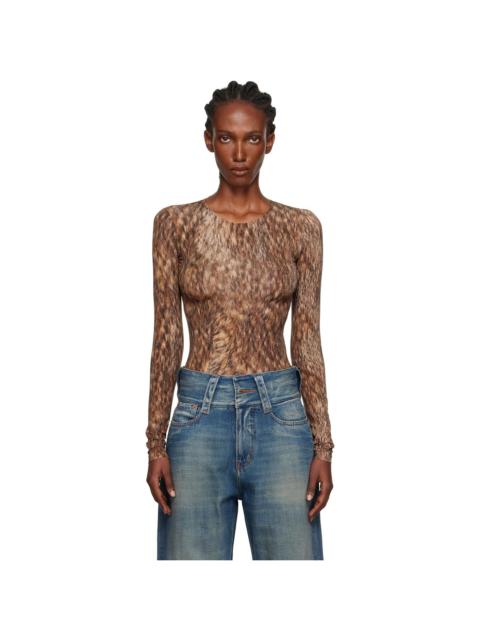 Brown Printed Jersey Bodysuit