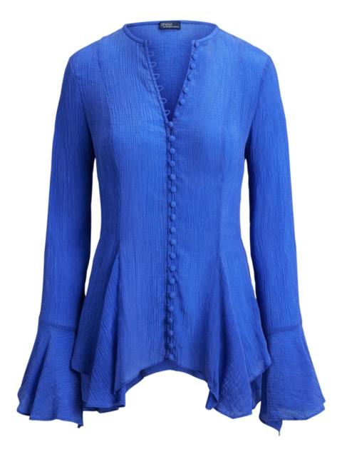 V-neck crinkle-texture blouse