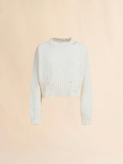 WHITE DISHEVELLED COTTON CROPPED JUMPER