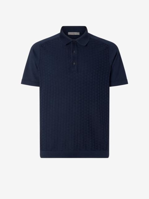 Navy blue button-up Pima cotton polo shirt