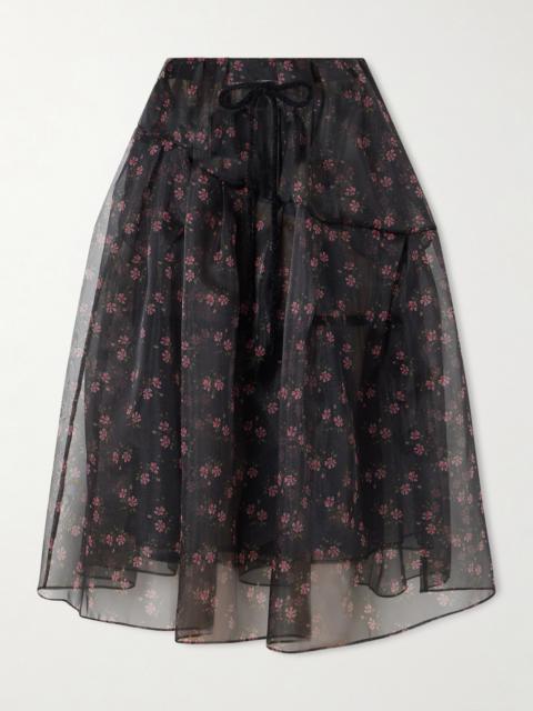 Tiered Floral-print Organza Midi Skirt