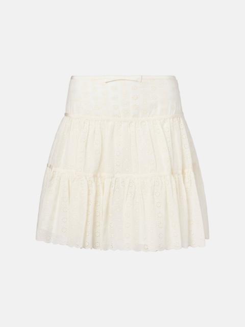 Tiered cotton lace miniskirt