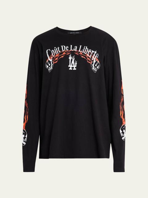 Men's Crystal Flame and Skull Long-Sleeve T-Shirt