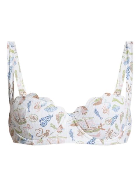 North scallop-edge cameo-print bikini top
