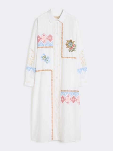 Poplin shirt dress with embroideries - WHITE