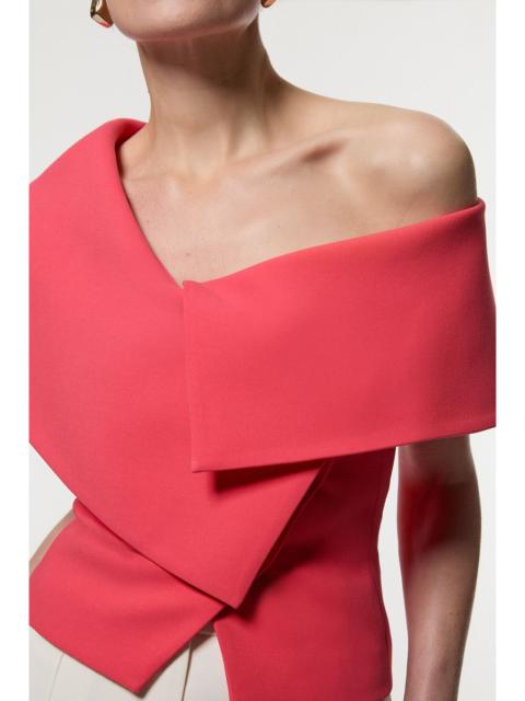 Compact Stretch Assymetric Neck Tailored Jacket