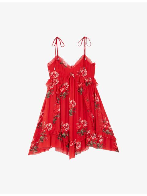 V-Neck Floral-Print Woven Mini Dress