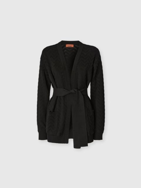 Chevron Cotton and Viscose Cardigan with Belt