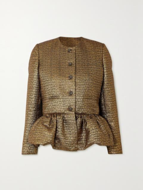 + Net Sustain Crystal-embellished Metallic Jacquard Peplum Jacket