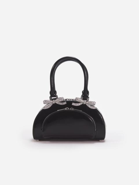 Black Leather Curved Mini Tote Bag