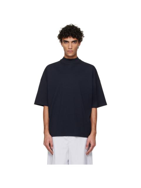 Navy Cotton Mock-Neck T-Shirt