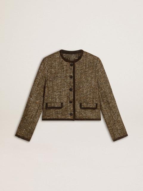 Women's Journey jacket in wool tweed with coffee-colored suede details