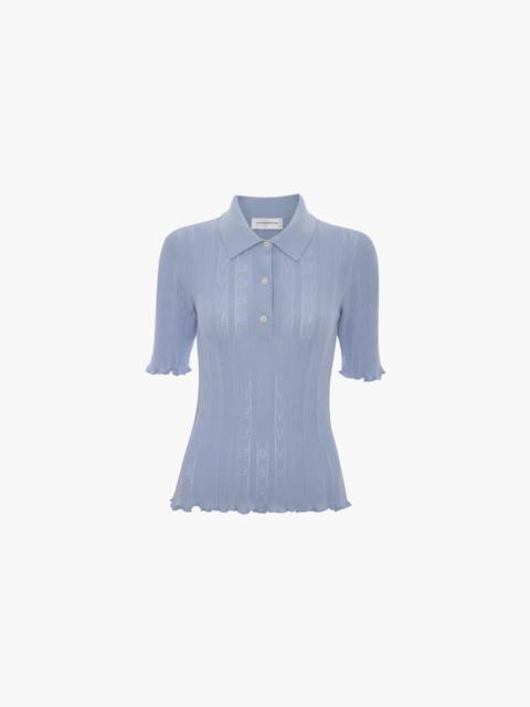 Frill Polo Top In Cloud Blue