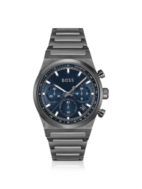 GREY-PLATED CHRONOGRAPH WATCH WITH BLUE DIAL