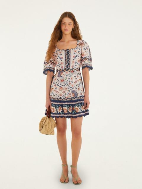 Pink Floral Delhi Tapestry Scallop Cut-Out Mini Dress