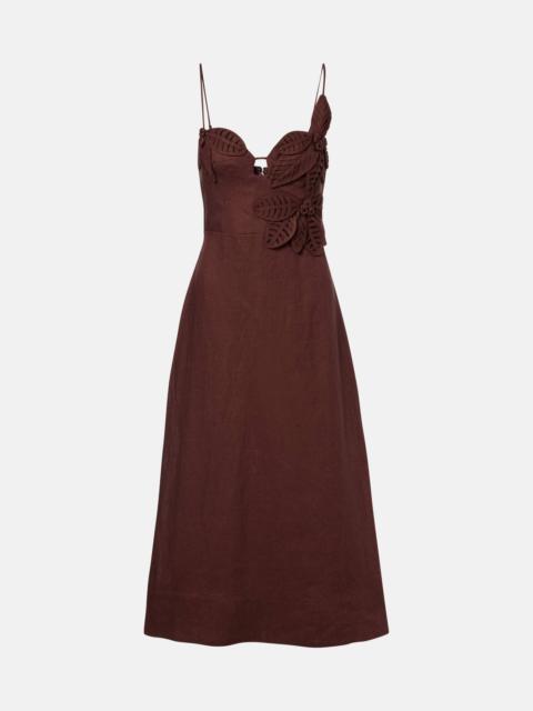 Appliqué linen midi dress