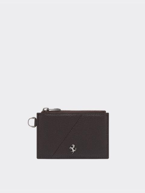 Grained leather card case with zip