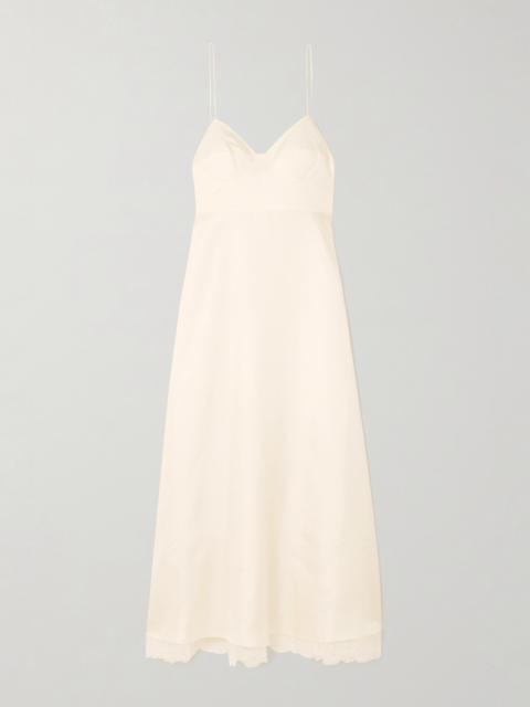 Tie-back Lace-trimmed Silk Maxi Dress