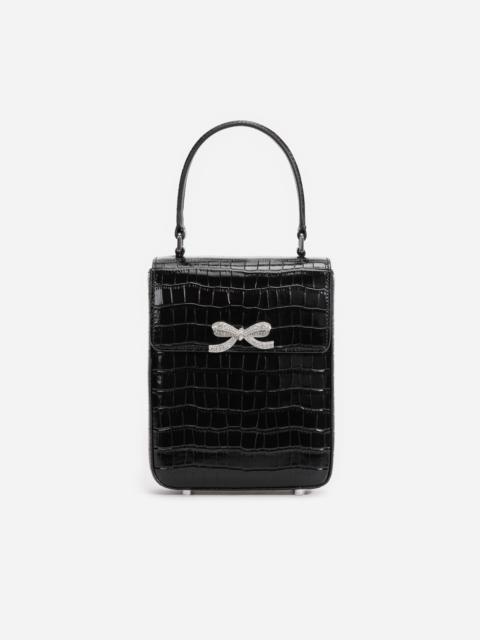 Black Croc Leather Structured Mini Bag