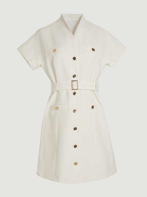 Textured Compact Stretch High Neck Belted Mini Dress