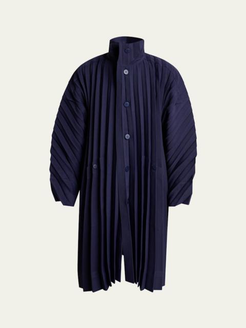 Men's Navy Edge Pleated Overcoat