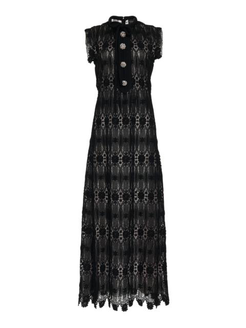 Macramé Embroidered Lace Midi Dress black