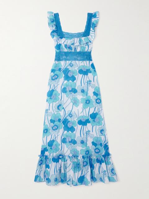 Margherita Lace-trimmed Floral-print Silk-voile Maxi Dress