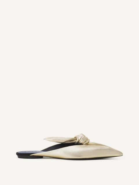 MIDNIGHT STEP BOW MULE IN METALLIC LEATHER