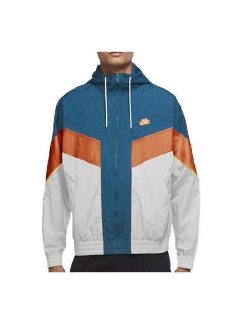 Nike Woven Contrasting Colors Athleisure Casual Sports Hooded Jacket Blue White Orange Colorblock DC