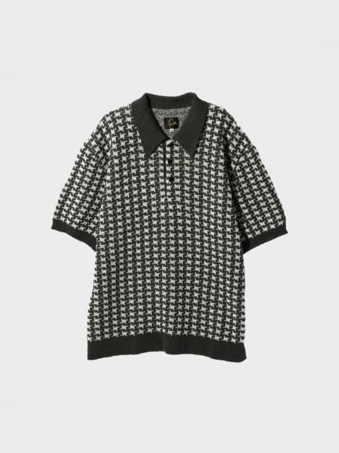 HOUNDSTOOTH POLO SWEATER - BLACK