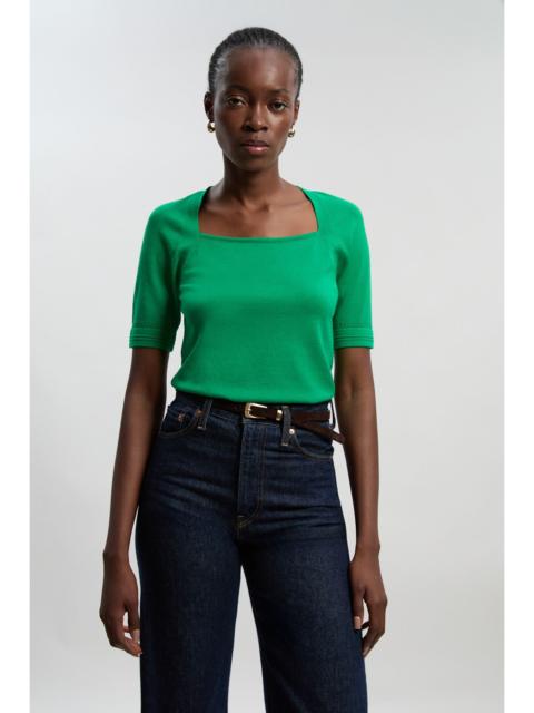 Viscose Blend Square Neck Knitted Long Sleeve Top