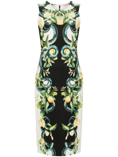 lemon-print crepe midi dress