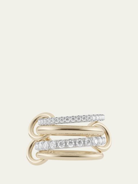 18K Mixed-Gold Halley 4-Link Ring with Pave Diamonds