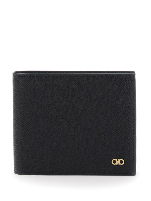 Bi-Fold Wallet Micro Gancini With Grained Leather Logo Black Men Calf Products
