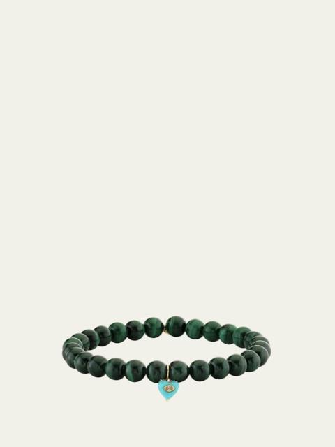 14K Diamond Marquise Turquoise Heart on Malachite Bracelet