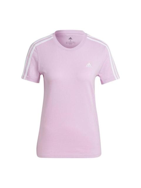 (WMNS) adidas Essentials Slim 3-Stripes T-Shirt Asia Sizing 'Purple White' GL0790
