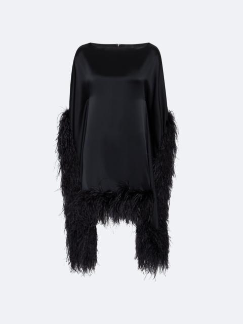 Satin Cape Dress With Feathers