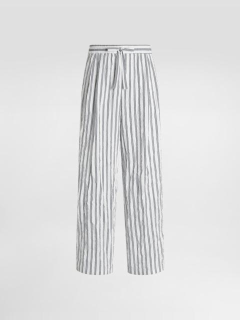 Crinkled striped poplin vanity trousers