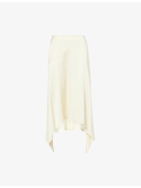 Asymmetric Midi Satin Skirt