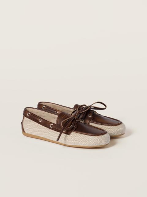 Canvas and bleached leather boat shoes