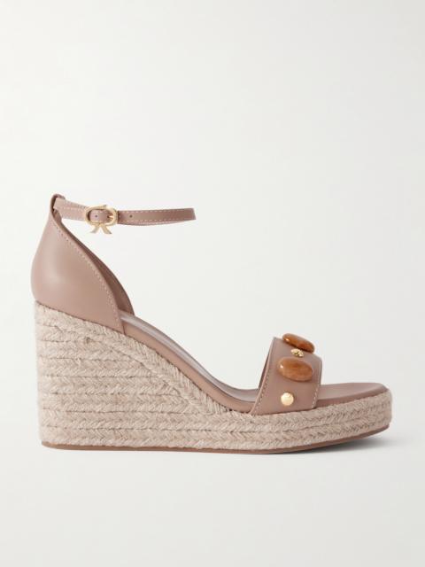 70 Embellished Leather Espadrille Wedge Sandals