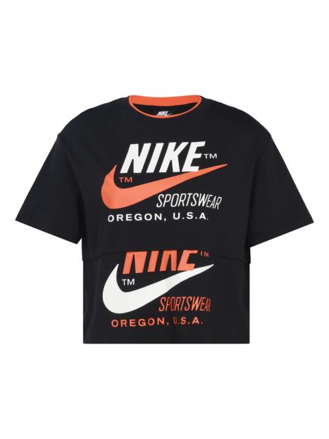 (WMNS) Nike logo Splicing Short Sleeve Asia Edition 'Black' CJ2041-010