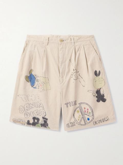 Memorial Paint Straight-Leg Printed Cotton-Corduroy Shorts Beige