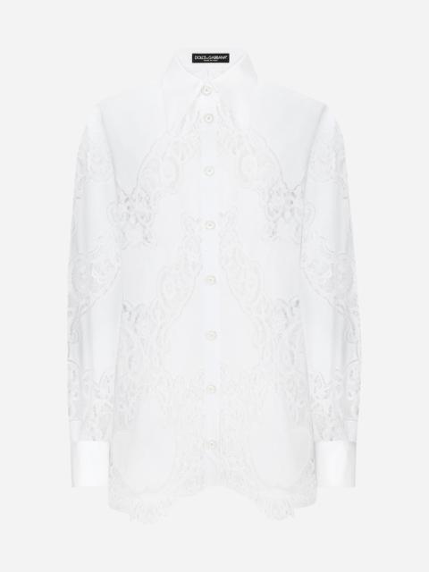 Cotton shirt with floral openwork embroidery