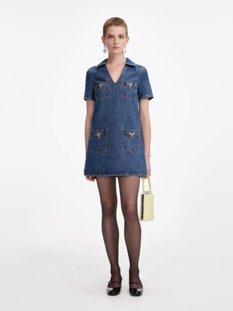 Denim Crystal Bow Mini Dress