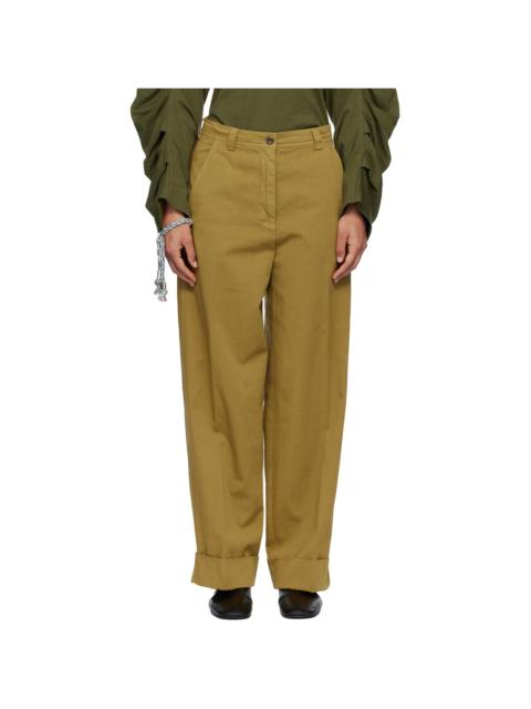 Khaki Cuffed Cotton Trousers