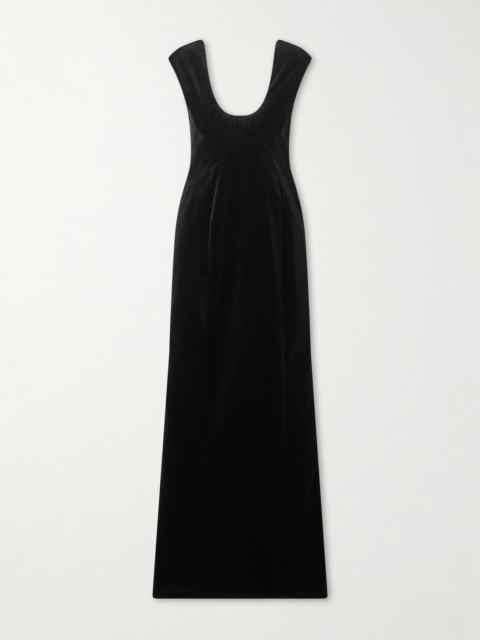Shirred Cotton-velvet Gown