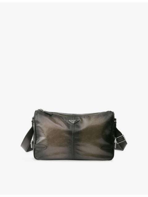 Antiqued Leather Zipper Shoulder Bag