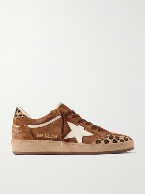 Ball Star Distressed Leather And Calf Hair-trimmed Suede Sneakers