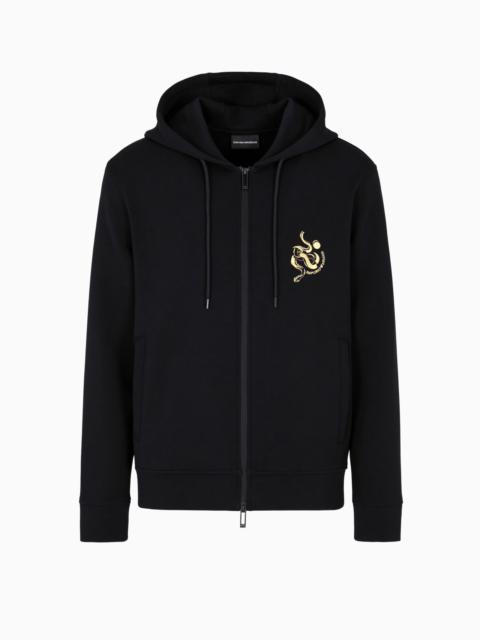 DOUBLE-JERSEY HOODED ZIP SWEATSHIRT WITH LUNAR NEW YEAR EMBROIDERY